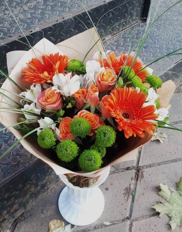 Букет цветов из: Герберы, Хризантемы, Альстромерии и Розы в Новое ступино