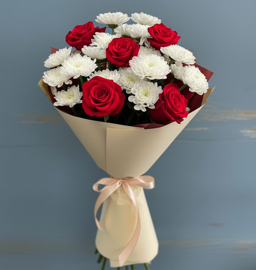 Букет цветов из: Розы и Хризантемы в Новое ступино