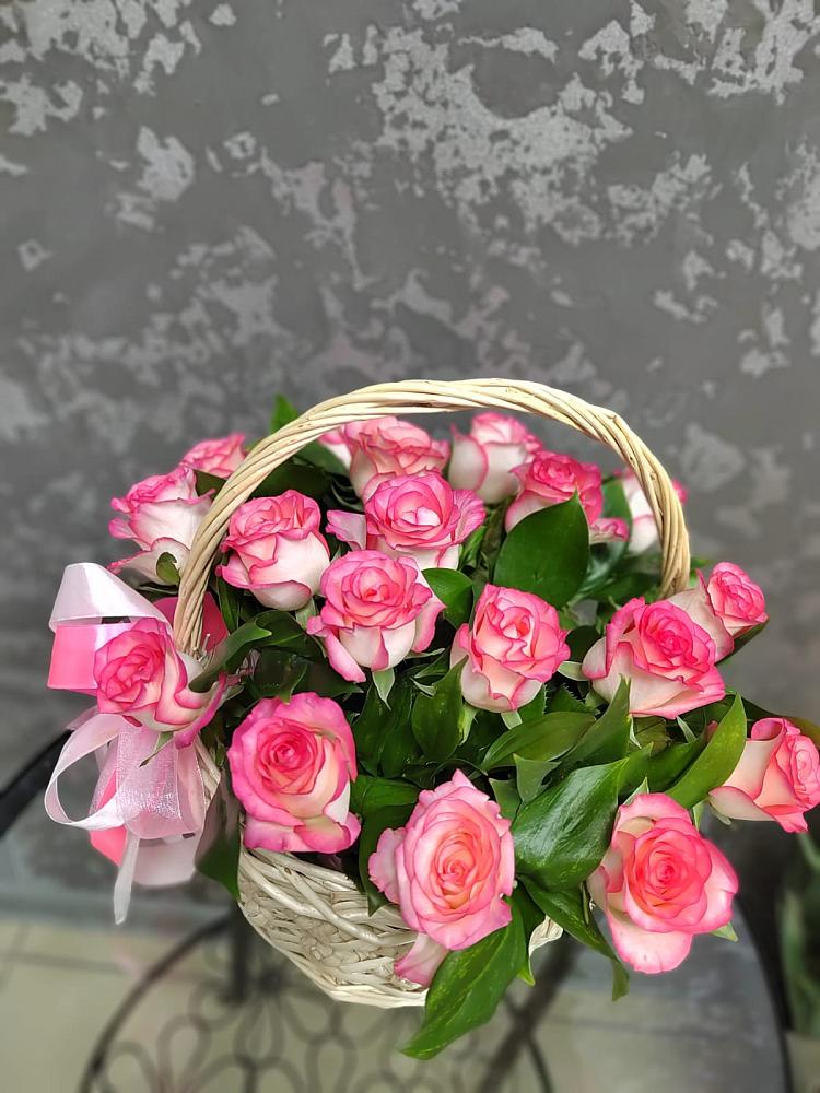Цветочная композиция из Розы в корзине в Новое ступино