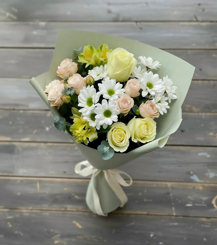 Букет цветов из: Альстромерии, Розы и Хризантемы в Новое ступино