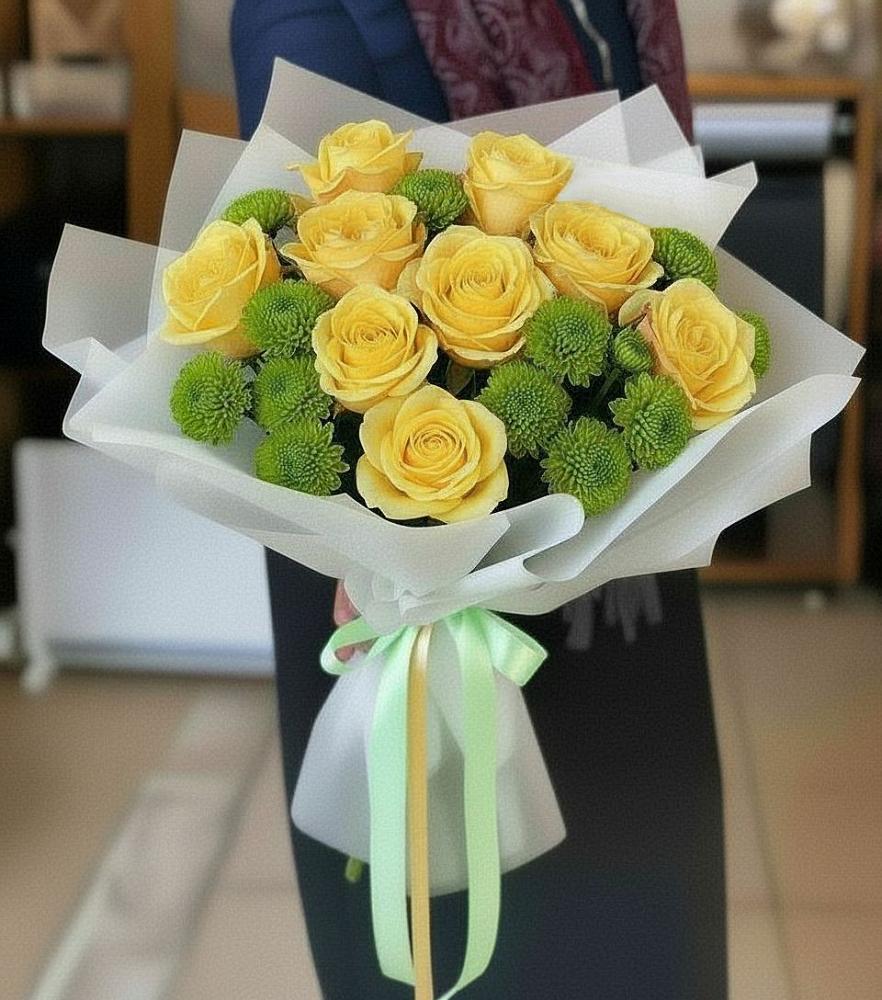 Букет цветов из: Хризантемы и Розы в Новое ступино