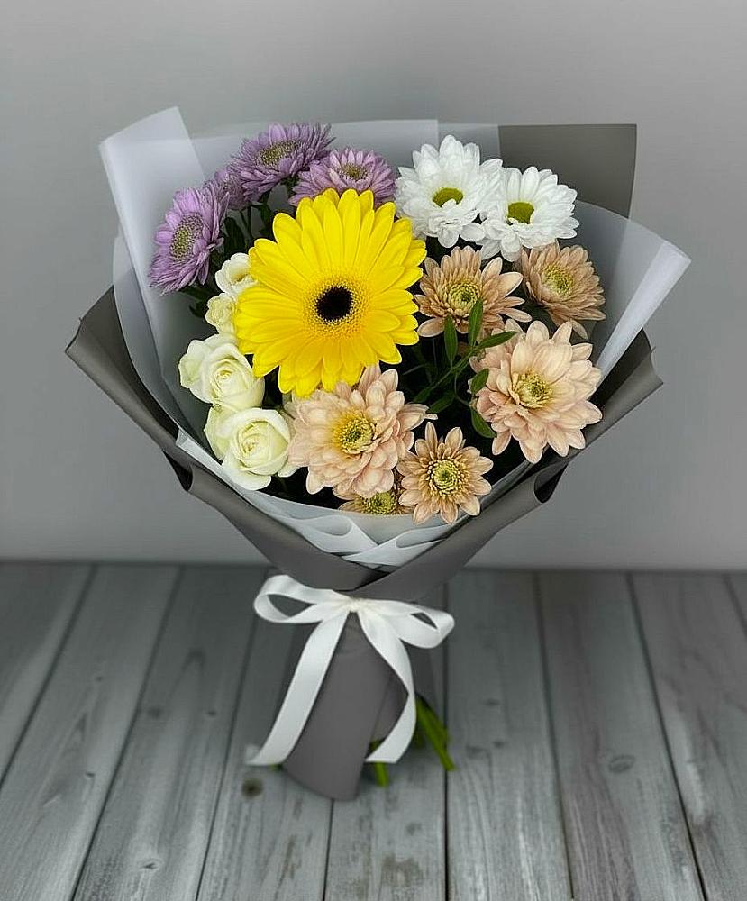 Букет цветов из: Розы, Герберы и Хризантемы в Новое ступино