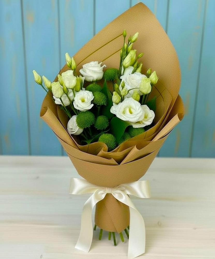 Букет цветов из: Хризантемы и Лизиантусы в Новое ступино