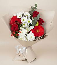 Букет цветов из:  Розы, Хризантемы, Герберы и Лилии в Новое ступино