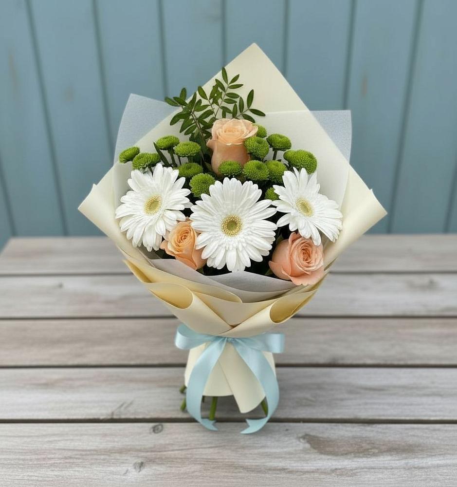 Букет цветов из: Герберы, Розы и Хризантемы в Новое ступино