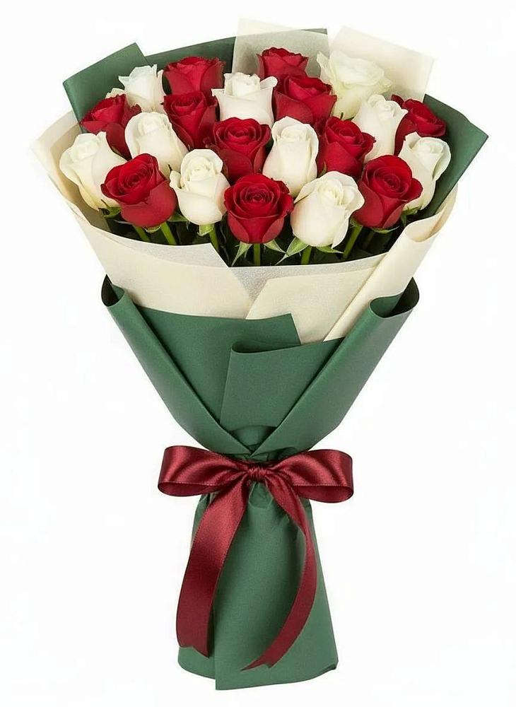 Букет Микс из красных и белых роз в Новое ступино