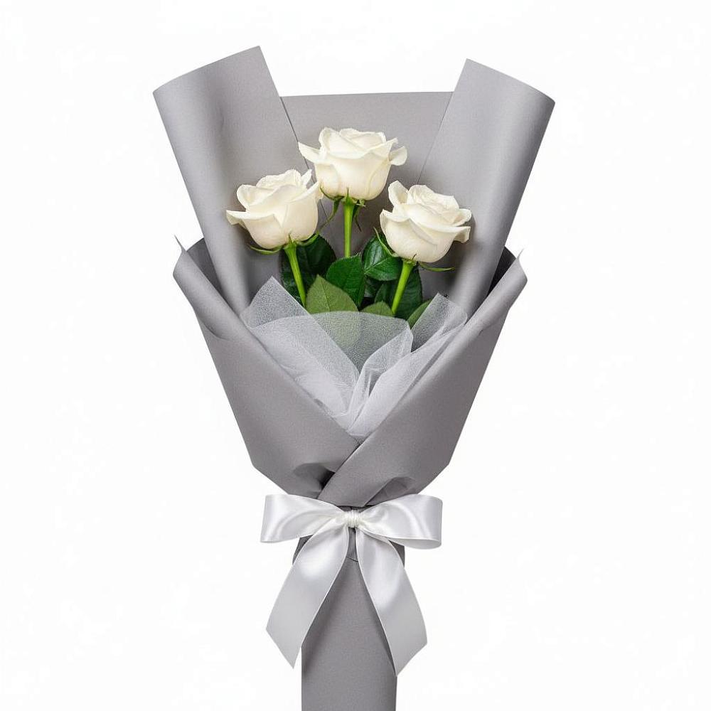 Букет 3 белые розы в Новое ступино