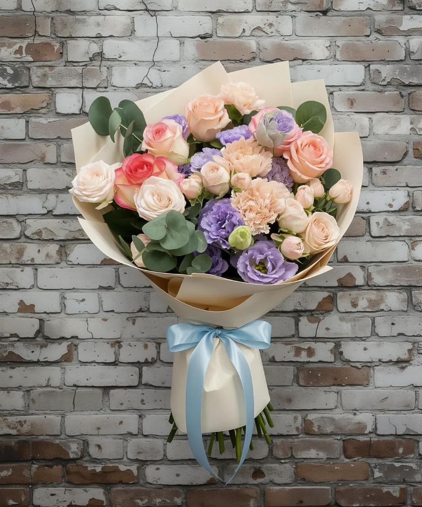 Букет цветов из: Розы, Лизиантусы и Гвоздики в Новое ступино