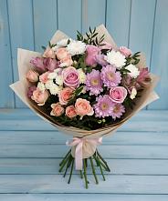 Букет цветов из:  Хризантемы, Розы и Альстромерии в Новое ступино