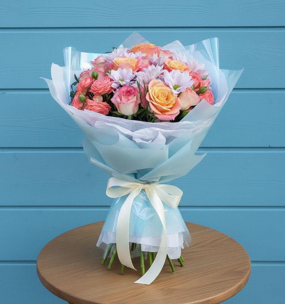 Букет цветов из: Хризантемы и Розы в Новое ступино