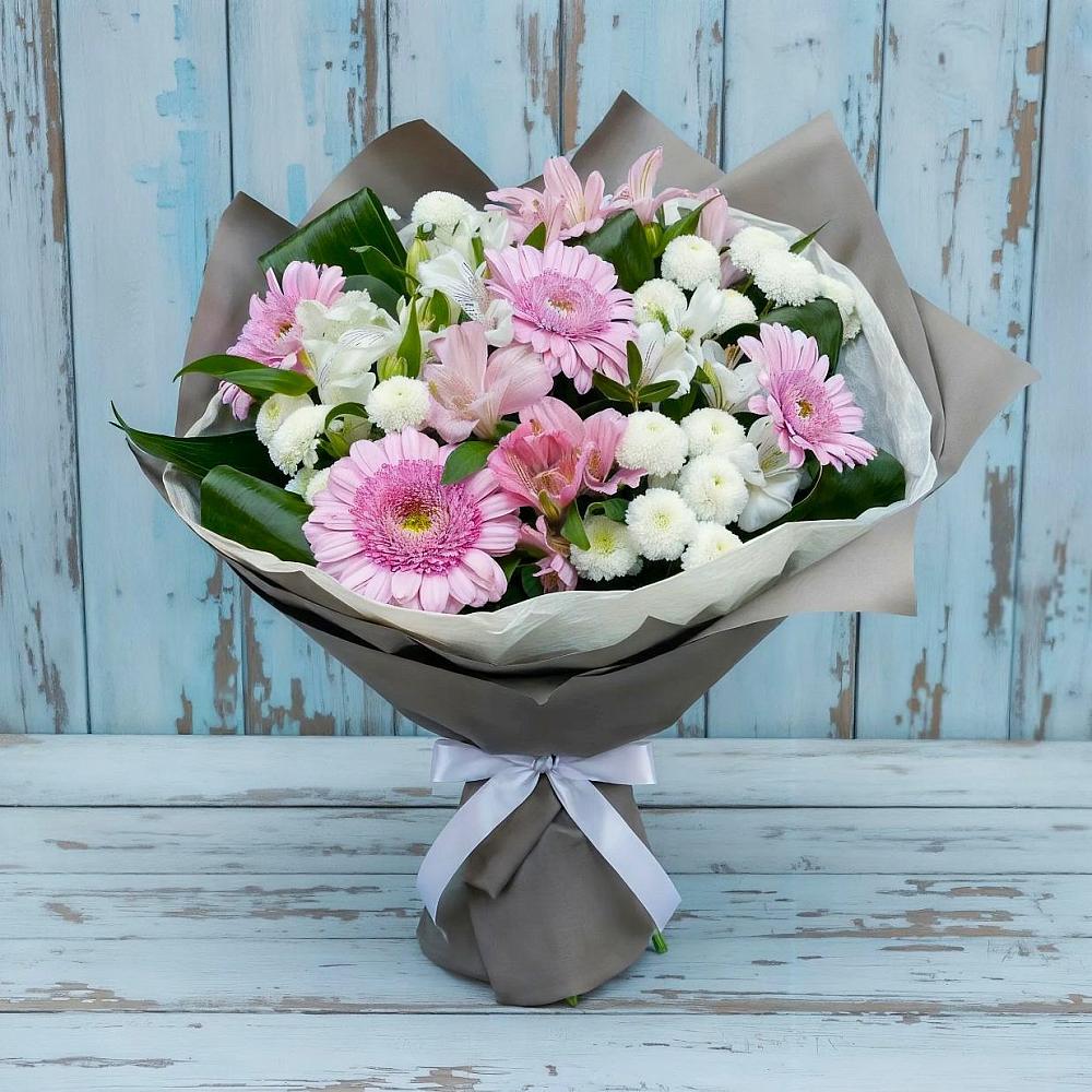 Букет цветов из: Герберы, Альстромерии и Хризантемы в Новое ступино