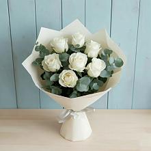 Букет Белые розы в Эвкалипте в Новое ступино