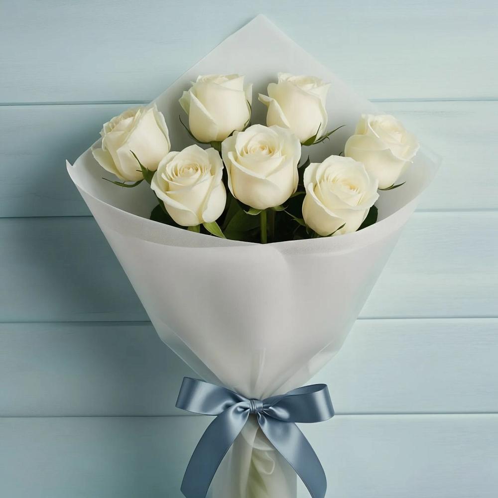 Букет 7 Белых роз Эдлесс Лав в Новое ступино